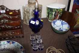 A Murano blue glass liqueur set with .925 mounts