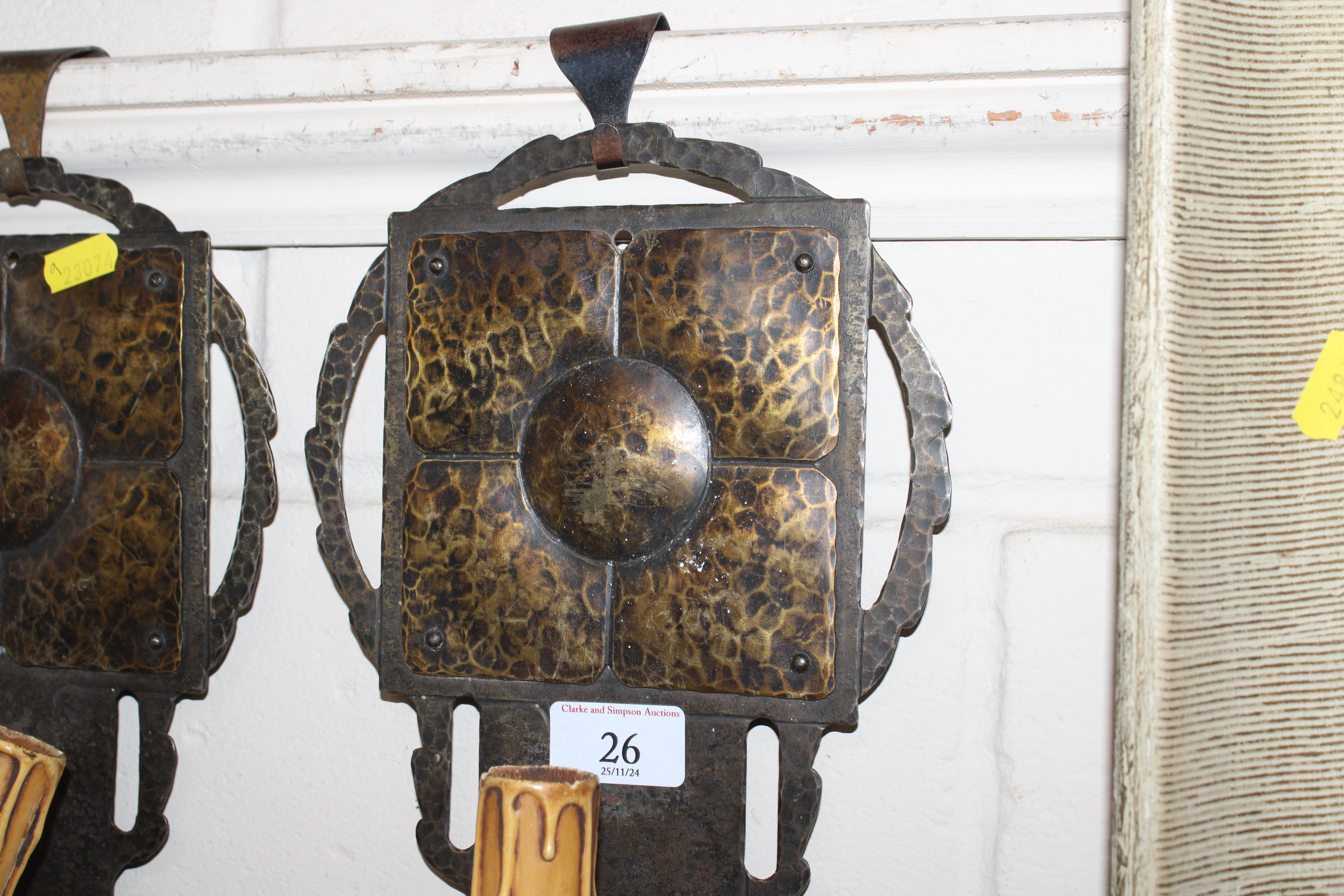 A pair of metal Arts & Crafts wall lights - Image 2 of 4