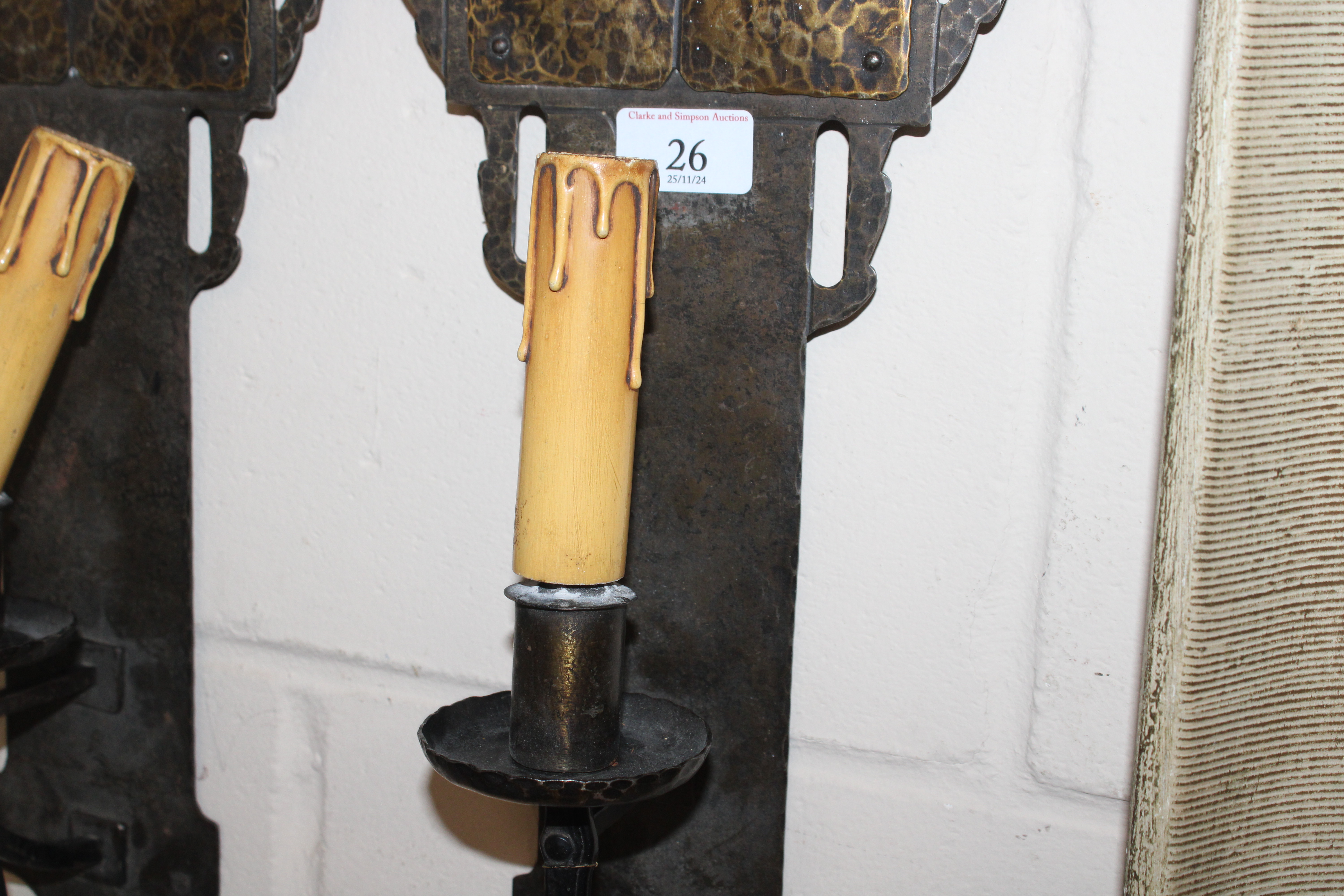 A pair of metal Arts & Crafts wall lights - Image 3 of 4