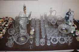 A large collection of various table glassware; to