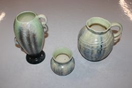 A Sylvac pottery jug and two vases decorated with