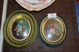 A pair of miniature still-life paintings in velvet