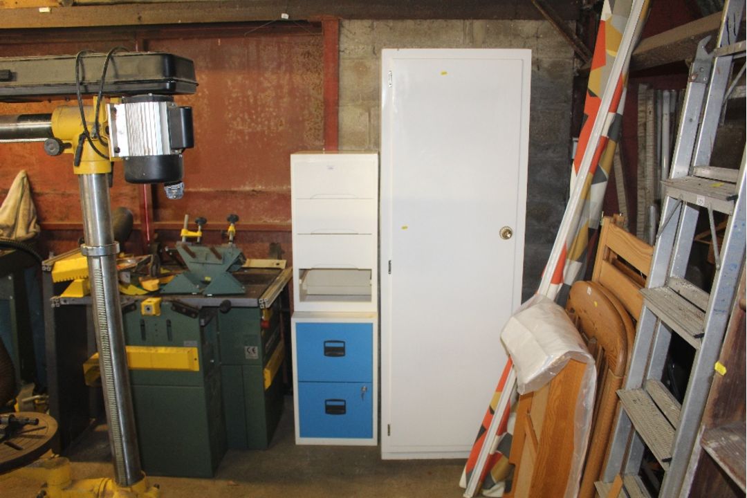 A white painted wooden wardrobe fitted three shelv