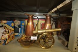 Two Bisto advertising tins, to copper jugs and a b