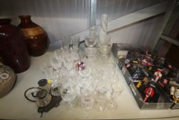 A collection of table glassware including vases an