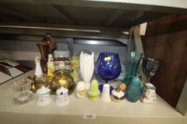 A collection of glass lightshades, blue & white me