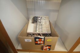A box of various silver plated cutlery including f
