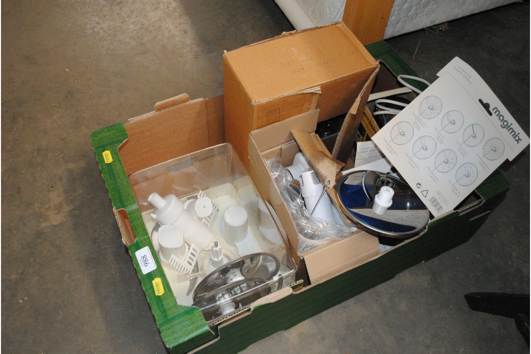 A box containing food processor accessories