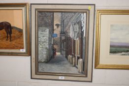 An oil on canvas depicting a Parisian street scene