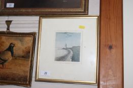 A coloured print depicting a lighthouse