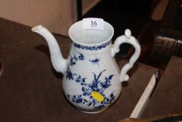 An 18th century English porcelain coffee pot lacki