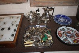 A four piece plated tea set; an octagonal plated t