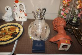 An oval plated gallery drinks tray; a plate on cop