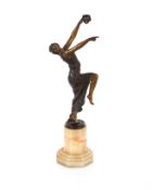 Joé Descomps, bronze figure of a dancing girl hold
