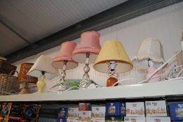 Six various table lamps and shades