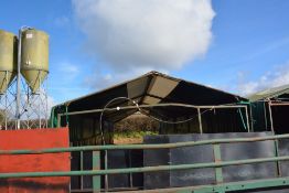 Pig tent 40` x 16` overall comprising 5 bays constructed of 8` sections comes with drinkers (Buyer