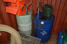 2 x Oil Drums with contents and hand pumps