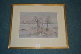 Original Watercolour Riverscape Flooded Trent 1977