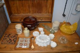 Kitchen Pottery Items Including Shelly Jelly Mould etc.