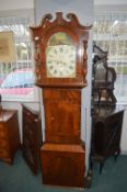 Yorkshire Walnut & Mahogany Veneered Long Case Clock with Painted Face Featuring a Shepherd Boy