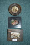 Three Enamelled Plaques and Pot Lids, etc.