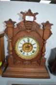 Oak Cased Mantel Clock with Brass & Enamel Face