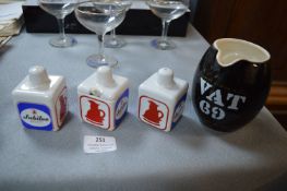 Bass Jubilee Stout Cruet Set by Wade Pottery, and a VAT 69 Wade Water Jug