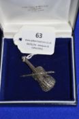 925 Sterling Silver and Marcasite Violin Brooch ~8.8g