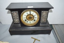 Brass and Enamel Faced Slate Mantel Clock