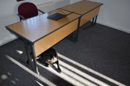 *Pair of Light Oak Effect Office Tables with Folding Legs