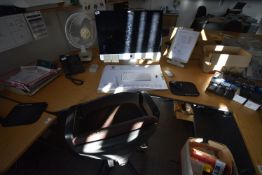 *L-Shape Office Table with Lefthand Return in Light Oak Finish and Grey Metal