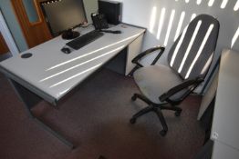 *Gas-Lift Office Chair in Grey, and a Single Pedestal Two Tone Grey Desk