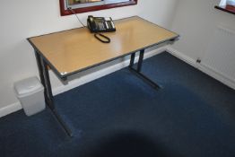 *Office Table with Folding Legs in Light Oak Finish with Grey Metal