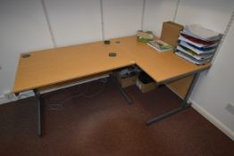 *Two Office Table in Light Oak Finish with Grey Metalwork