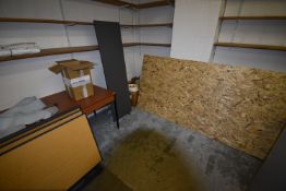 *Sapele Mahogany Office Table, Box of Fluorescent Lights, Grey Wood Panel, OSB Sheet, etc.