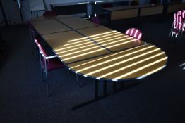 *Meeting Room Table Comprising of Four Light Oak Effect Folding Office Tables, and Two D-Ends