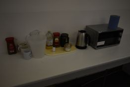 *Microwave Oven, kettle, Assorted Cups, Saucers, etc.