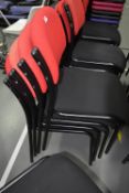 Four Black & Red Upholstered Stackable Chairs