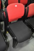 Four Black & Red Upholstered Stackable Chairs