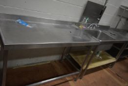 Two Section Stainless Steel Sink Unit with Tap and Pot Rinse 275x70cm x 94cm high