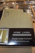 *Three Sandringham Green Lined Eyelet Curtains 132” x 72” drop