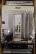 *Twelve Pairs of Silver Faux Silk 3” Tape Curtains 66” x 54” drop