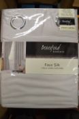 *Six Pairs of Silver Faux Silk Lined Curtains 66” x 54” drop (box not included)