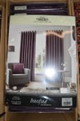 *Twelve Pairs of Aubergine Faux Silk Lined Curtains 66” x 54” drop