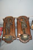Pair of French Spelter Figures Mounted on Oak Scon