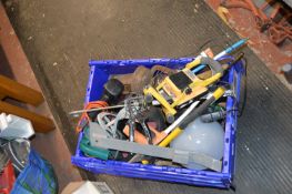 Contents of Shelf to Include Lantern, Lighting, Shoes, First Aid Kit, Assorted Tools, etc.