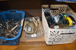 Contents of Shelf Including Spanners, Mini Hip Flasks, etc.