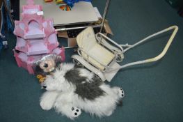 Vintage Kid's Toy Pram plus Mickey Mouse Toy etc.