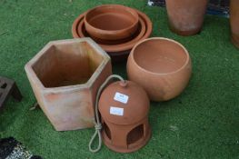 Terracotta Plant Pots and a Bird Feeder