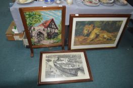 Framed Pictures, Prints, and Tapestry Fire Screen